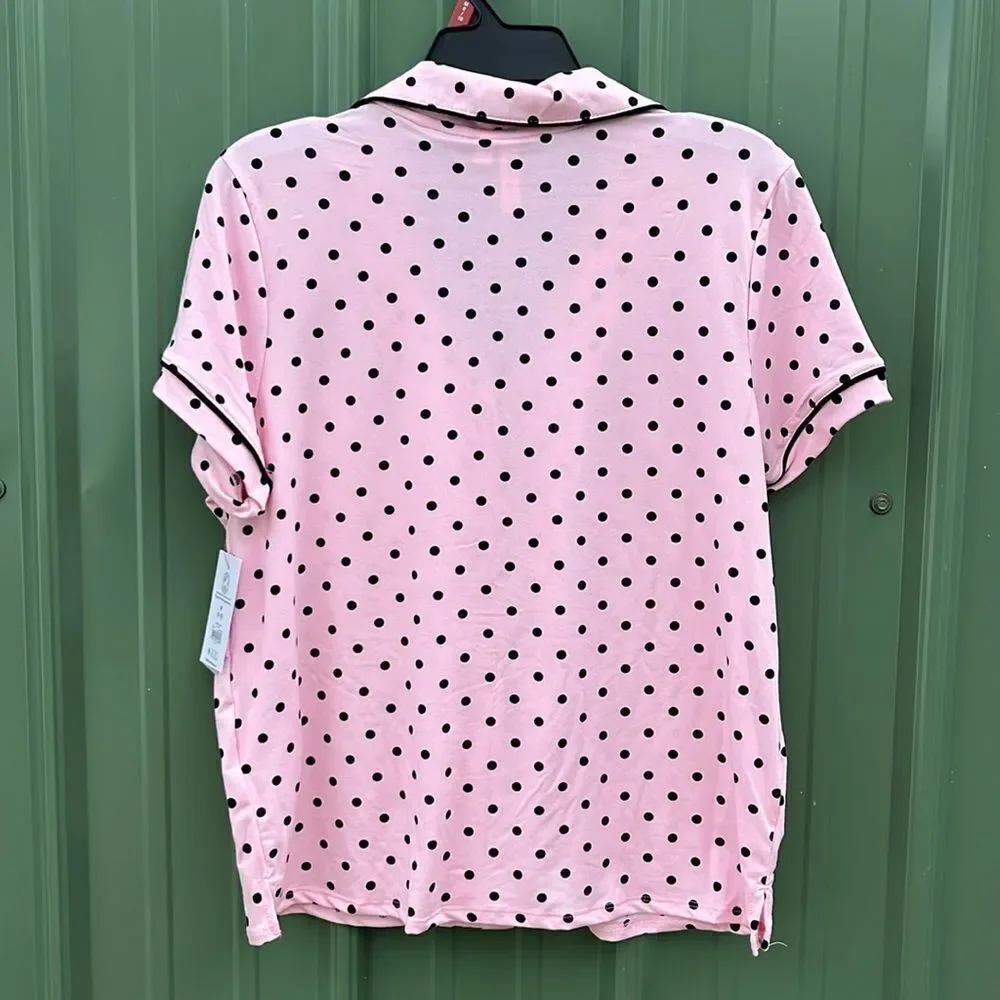 Dreamy Soft Short Sleeve Knit Notch Collar Top & Shorts Pajama 2-Pc Set Size M